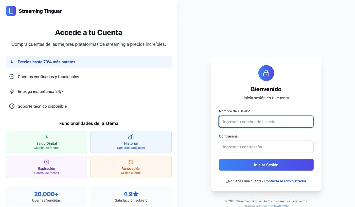Demo de Streaming Distribuidores: acceso de clientes con saldo digital e historial