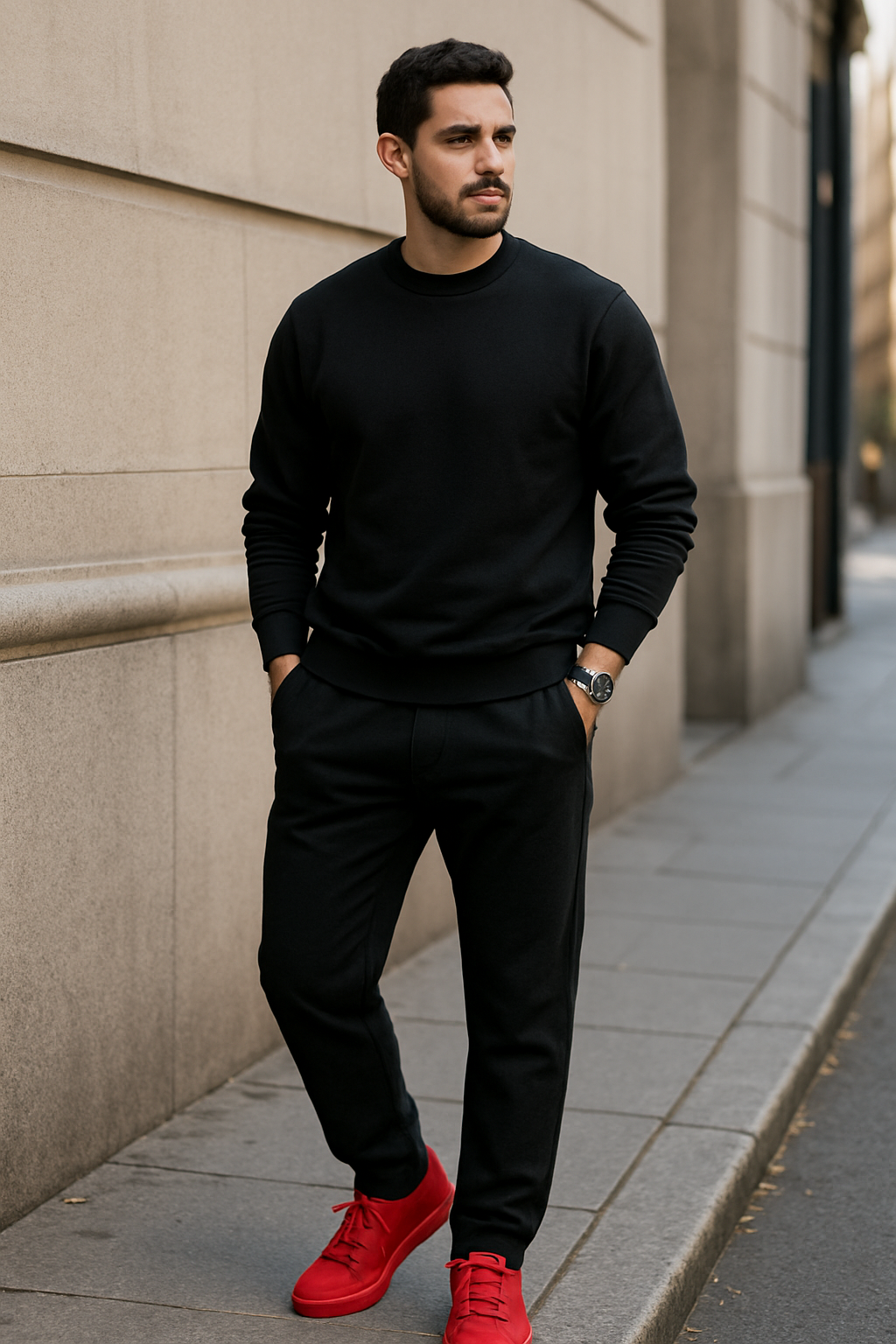 Modelo hombre con conjunto negro - Resultado IA